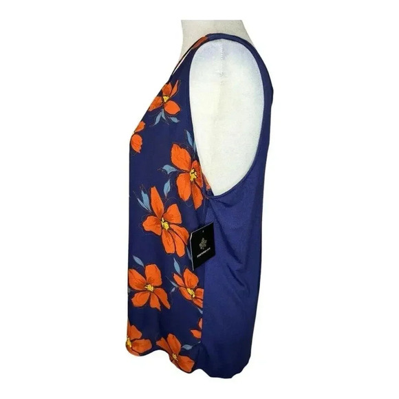 NEW Fortune + Ivy Women's Large Blue Floral Sleeveless Blouse Split Neck NWT - Picture 2 of 9